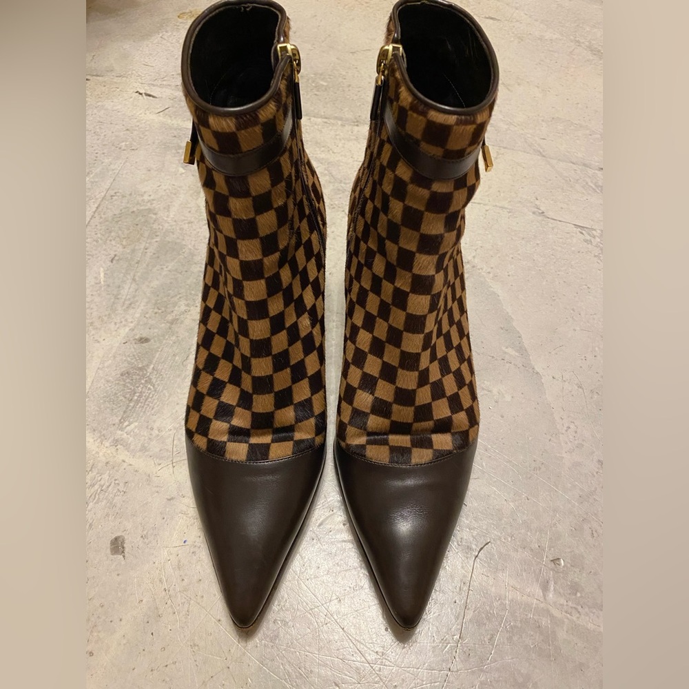 Louis Vuitton Damier Ebene Ponyhair Ankle Boots